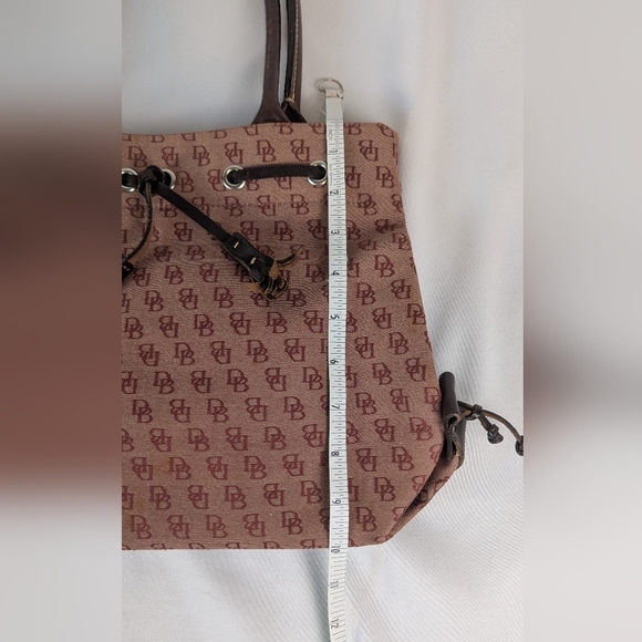 Dooney & Bourke Signature Monogrammed Tassel Tote Burgundy Canvas Brown Leather - Picture 11 of 12